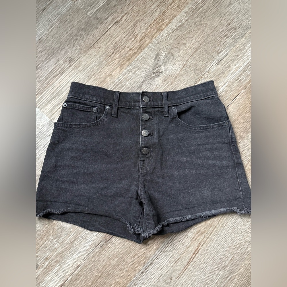 J. Crew Button Fly Denim Shorts Cotton High Rise Black Frayed Size 27 28 29 - Picture 1 of 9